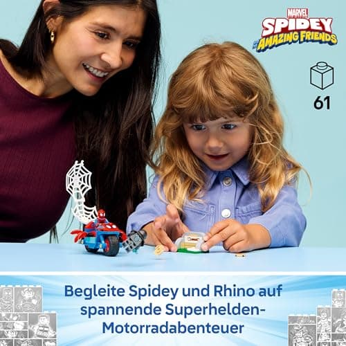LEGO ǀ Marvel Spidey und Seine Super-Freunde Spidey auf Motorrad vs. Rhino - Superhelden Spielzeug mit Motorrad und 2 Minifiguren – Bild 3