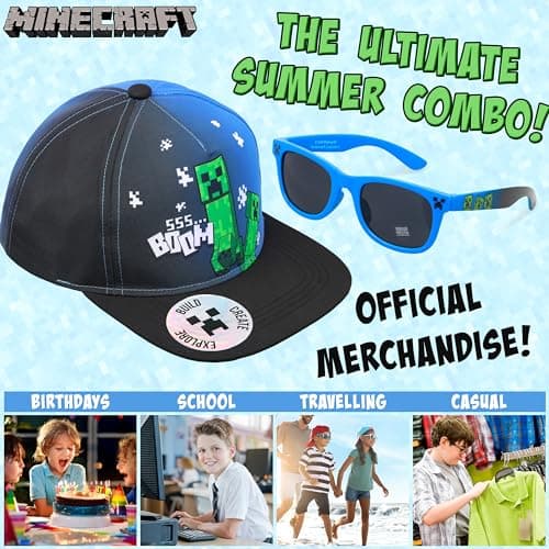 Minecraft Basecap Kinder Jungen Set Snapback Cap Kinder und Sonnenbrille UV Schutz - Creeper – Bild 4