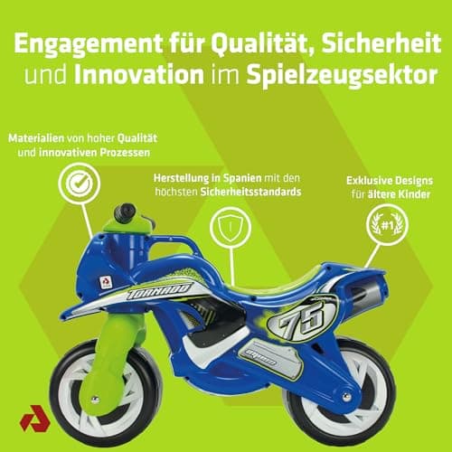 Laufrad Motorrad Kinder ab 18 Monaten Tundra Tornado Blau mit Tragegriff + Breiten Kunststoffrädern + Ergonomisches Design + rutschfeste Dekoration Wasserfest + Stabile Konstruktion – Bild 4