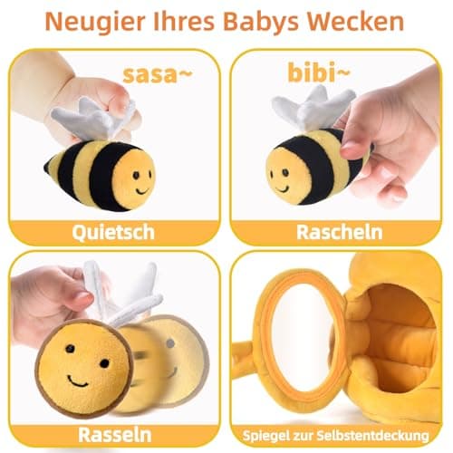 VORENUS Baby Spielzeug 6-12 Monate,6-in-1 Baby Bienenstock mit 5 Bienen Montessori Sensorik Spielzeug mit Scheune,Rassel,Spiegel,Kinder Lernspiele & Motorikspielzeug – Bild 5