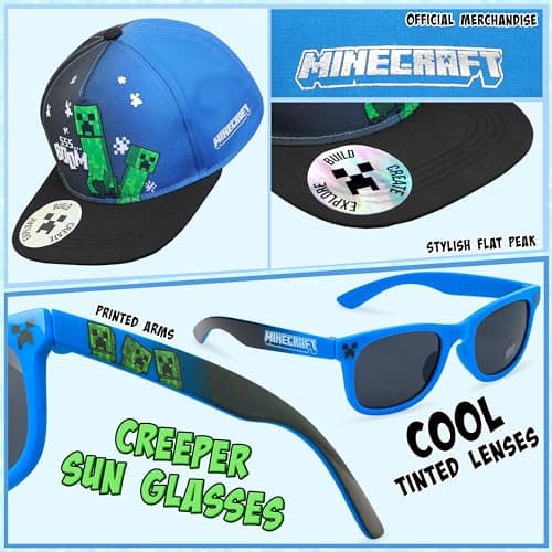 Minecraft Basecap Kinder Jungen Set Snapback Cap Kinder und Sonnenbrille UV Schutz - Creeper – Bild 5