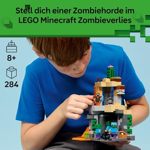 LEGO Minecraft Zombieverlies - Bauspielzeug für Rollenspiele - Minecraft-Spielset für Jungen und Mädchen ab 8 Jahren mit 3 Zombies, einem Krieger und Videospielzubehör – Bild 3