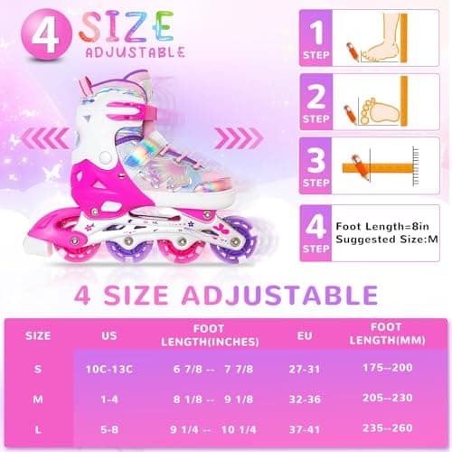 Nattork Kinder Inliner für Mädchen, 4 Größen Verstellbare Inline Skates, Schmetterling Inline Rollschuhe für Mädchen – Bild 4