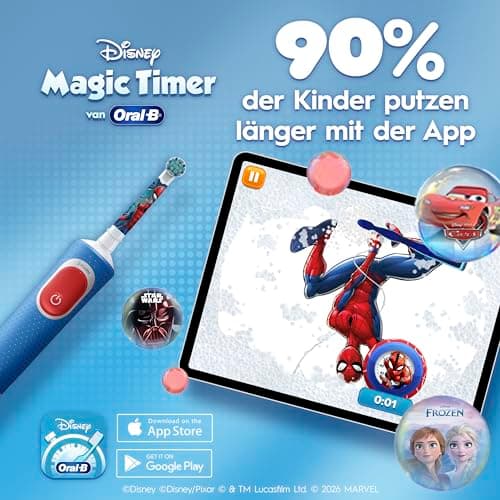 Oral-B Pro Kids Spiderman Elektrische Zahnbürste für Kinder ab 3 Jahren — Inkl. 1 Aufsteckbürste & Zahnbürsten-Sticker, Reise-Etui, Blau/Rot – Bild 8
