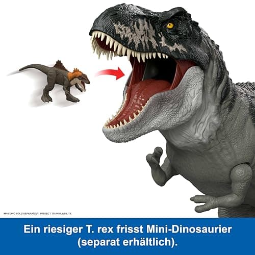 MattelJurassic World: Die Wiedergeburt Riesendino Tyrannosaurus Rex-Actionfigur, T-Rex-Dinosaurierspielzeug mit 2 Angriffsbewegungen, filmgetreues und bewegliches Design – Bild 4