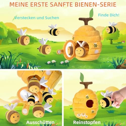 VORENUS Baby Spielzeug 6-12 Monate,6-in-1 Baby Bienenstock mit 5 Bienen Montessori Sensorik Spielzeug mit Scheune,Rassel,Spiegel,Kinder Lernspiele & Motorikspielzeug – Bild 4