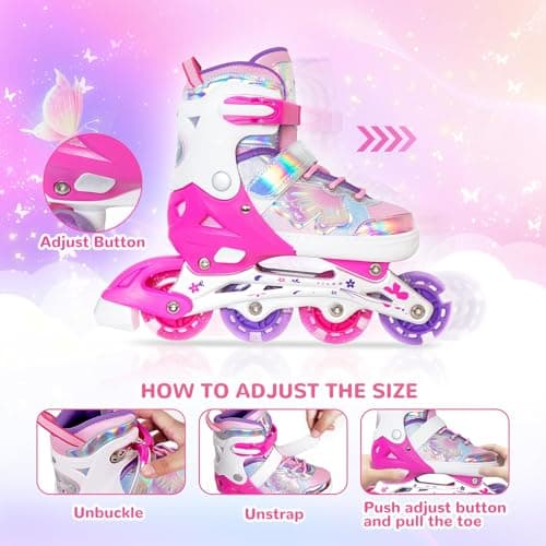Nattork Kinder Inliner für Mädchen, 4 Größen Verstellbare Inline Skates, Schmetterling Inline Rollschuhe für Mädchen – Bild 3