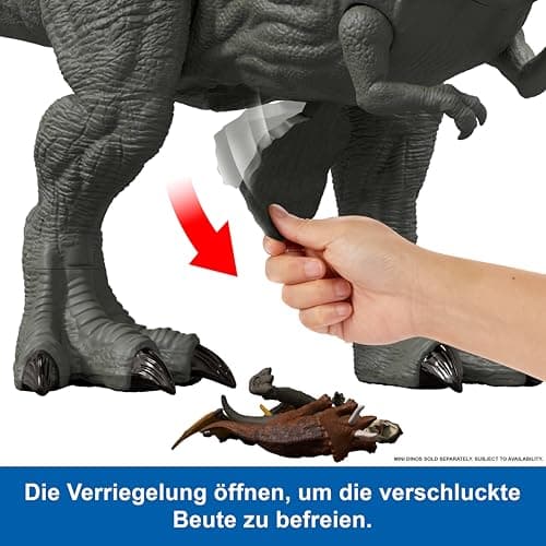 MattelJurassic World: Die Wiedergeburt Riesendino Tyrannosaurus Rex-Actionfigur, T-Rex-Dinosaurierspielzeug mit 2 Angriffsbewegungen, filmgetreues und bewegliches Design – Bild 6