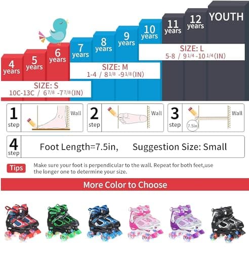 Nattork Kinder Rollschuhe für Jungen Mädchen, 4 Größen Verstellbare Quad Skates – Bild 5