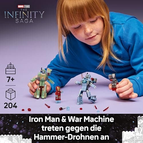 LEGO ǀ Marvel Iron Man & War Machine vs. Hammer Drones - Building Toy with 2 Minifigures & 2 Action Figures with Stud Shooters – Bild 4