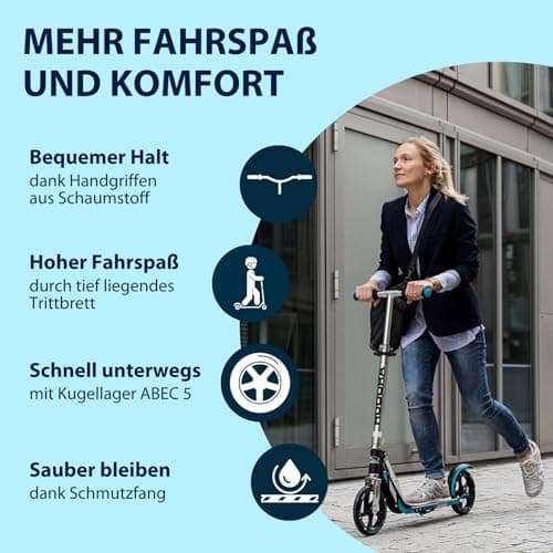 HUDORA BigWheel 205 Scooter - Stabiler Aluminium-Roller - Höhenjustierbarer & zusammenklappbarer Cityroller mit Ständer - Sportlicher Kinderroller – Bild 4