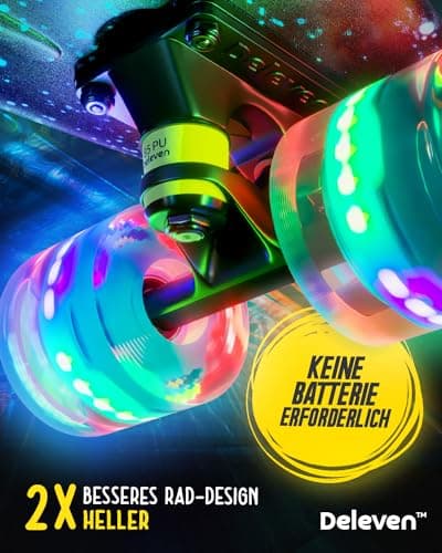 Deleven Skateboard mit LED Rollen, Skate Tool und ABEC 7 Lager – Bild 4