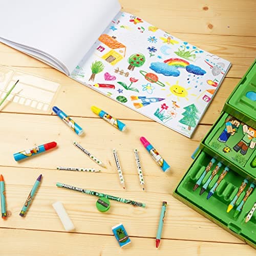Minecraft Malkoffer Buntstifte Kinder Malset Filzstifte Wachsmalstifte Wasserfarben Malbuch Schule Mal Stifte Set Malkasten zum Malen – Bild 3