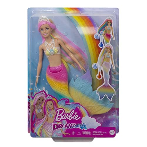 Barbie Dreamtopia Rainbow Magic Mermaid, Barbie Meerjungfrau mit Regenbogenhaaren, Farbwechselpuppe durch Wasser aktiviert, Spielzeug ab 3 Jahren – Bild 6