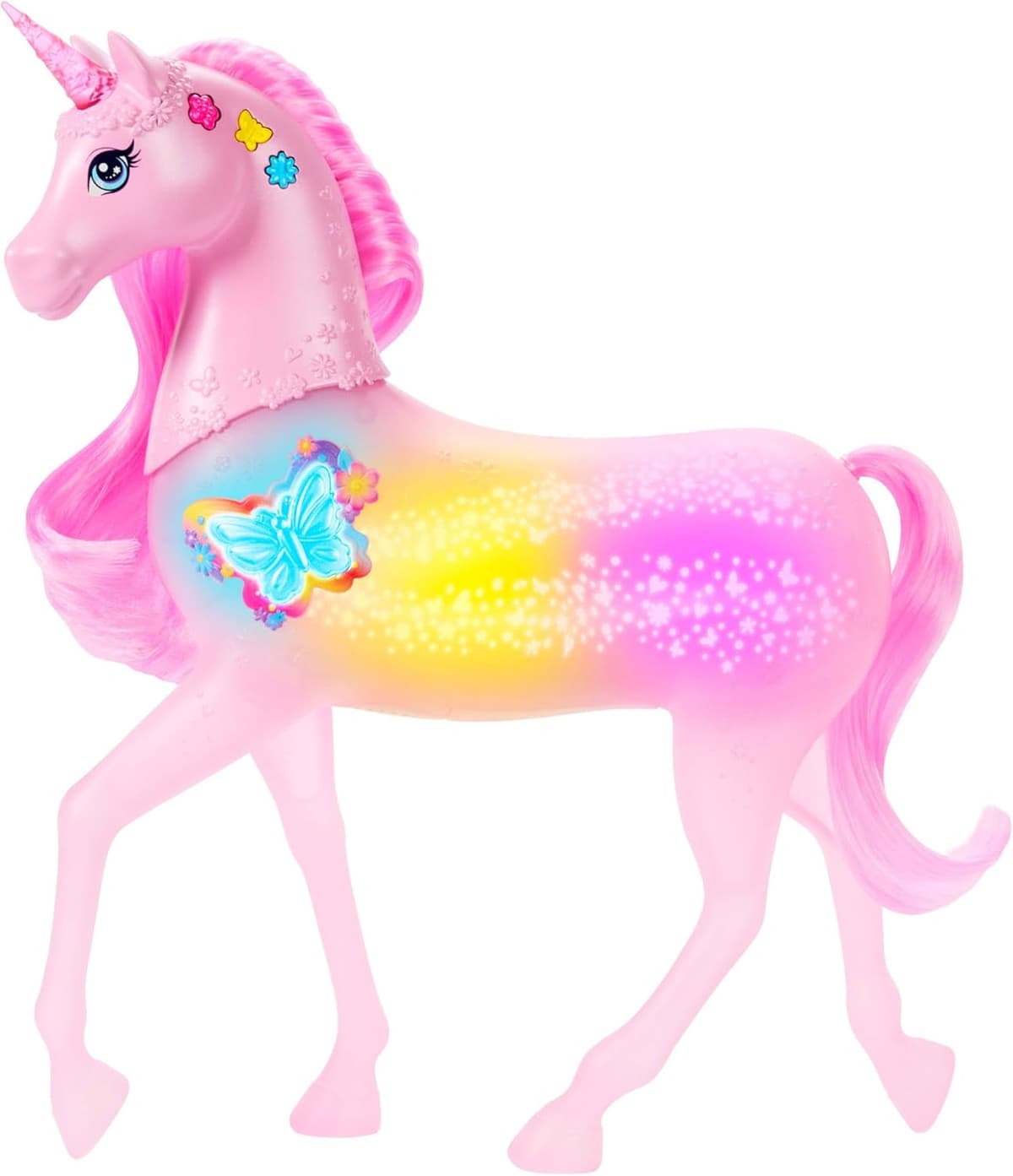 Barbie funkelnd leuchtendes Einhorn mit 20 interaktiven Kombinationen aus Lichteffekten, Geräuschen und Musik, zum Spielen Knöpfe drücken und Kopf streicheln – Bild 1