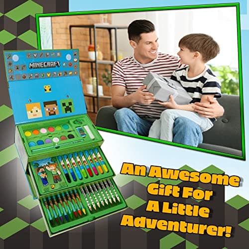 Minecraft Malkoffer Buntstifte Kinder Malset Filzstifte Wachsmalstifte Wasserfarben Malbuch Schule Mal Stifte Set Malkasten zum Malen – Bild 2