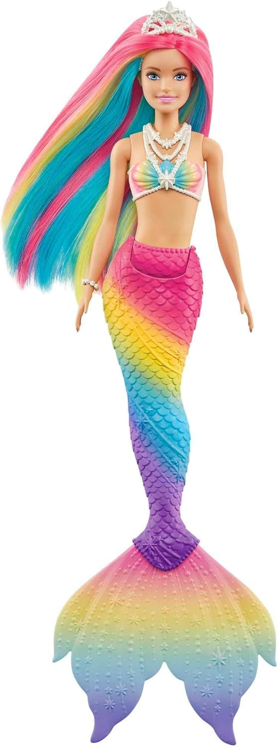 Barbie Dreamtopia Rainbow Magic Mermaid, Barbie Meerjungfrau mit Regenbogenhaaren, Farbwechselpuppe durch Wasser aktiviert, Spielzeug ab 3 Jahren – Bild 1