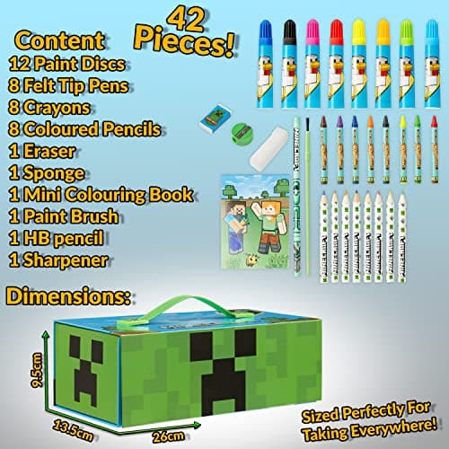 Minecraft Malkoffer Buntstifte Kinder Malset Filzstifte Wachsmalstifte Wasserfarben Malbuch Schule Mal Stifte Set Malkasten zum Malen – Bild 6