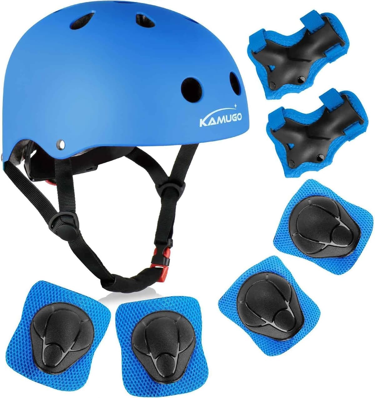 KAMUGO Kinderfahrradhelm, Helm für Kinder von 2 bis 8 Jahren, mit Sportschutzausrüstung, Kniepolstern, Ellenbogenpolstern und Handgelenkpolstern für Roller, Radfahren, Scooter – Bild 1