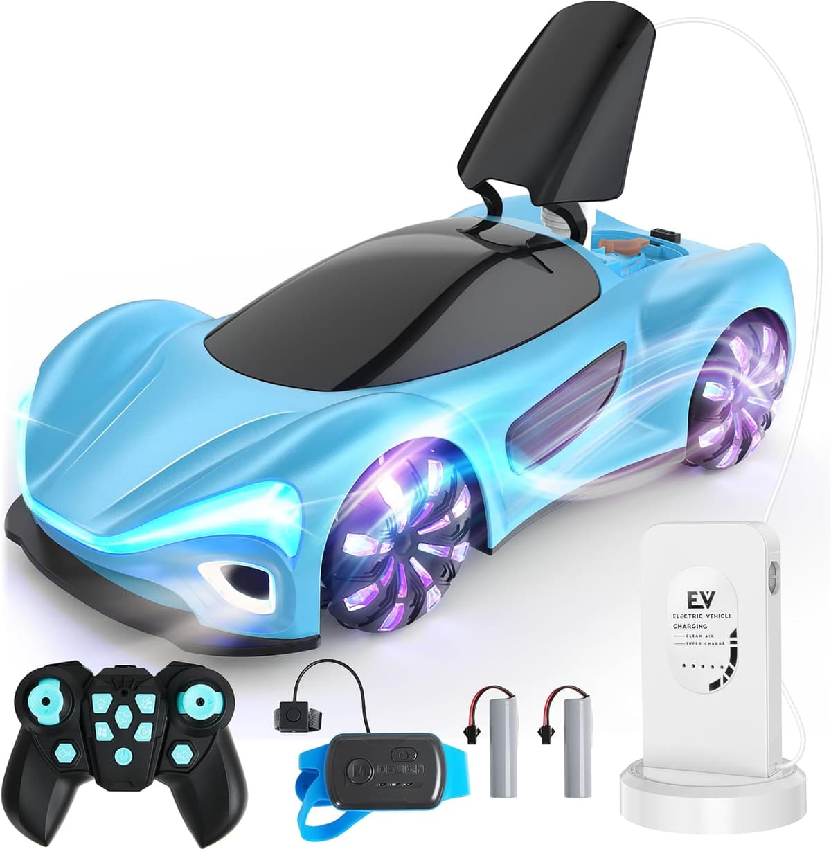 SIMREX ferngesteuertes Auto 360° Drift Stunt RC-Auto mit LED-Leuchtfelgen und Nebellicht – Bild 1