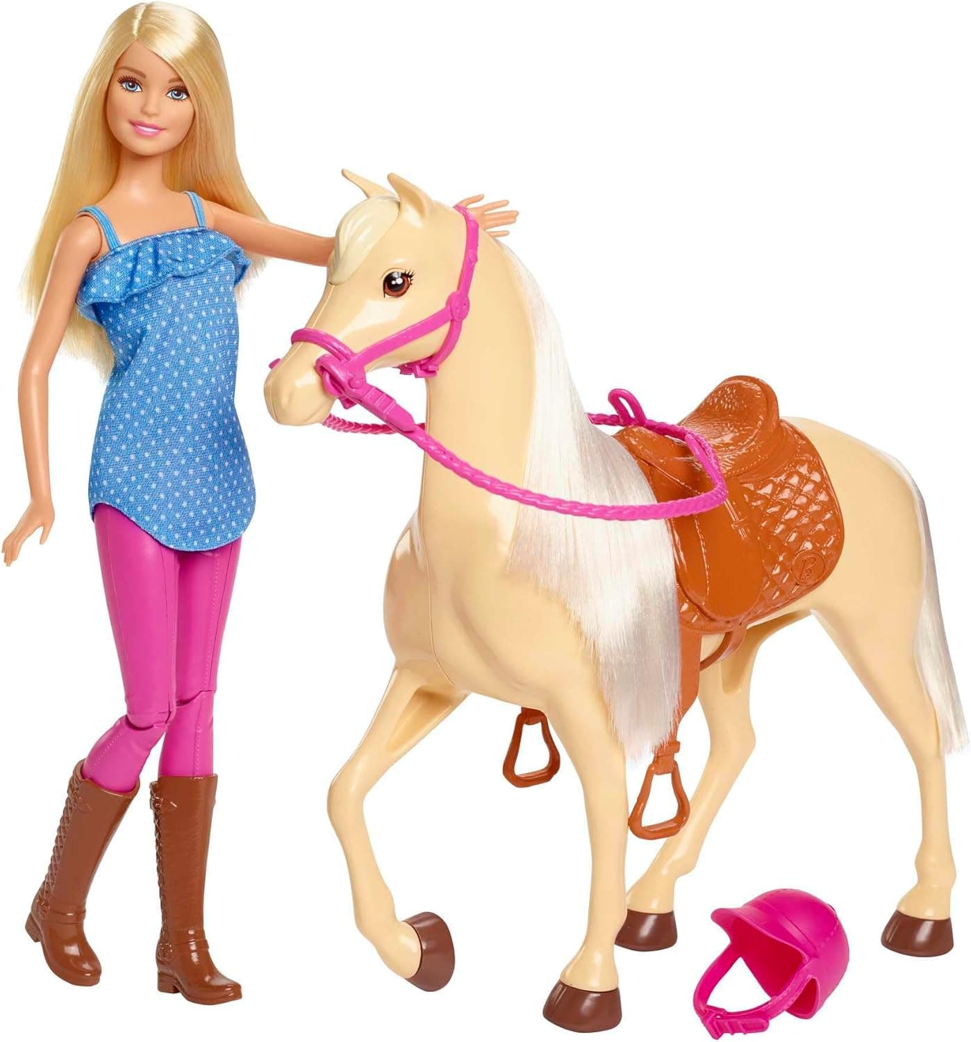 Barbie-Puppe und Pferdespielzeug, Reitzubehör, 1 Puppe und 1 Pferd enthalten, als Geschenk für Kinder ab 3 Jahre geeignet – Bild 1