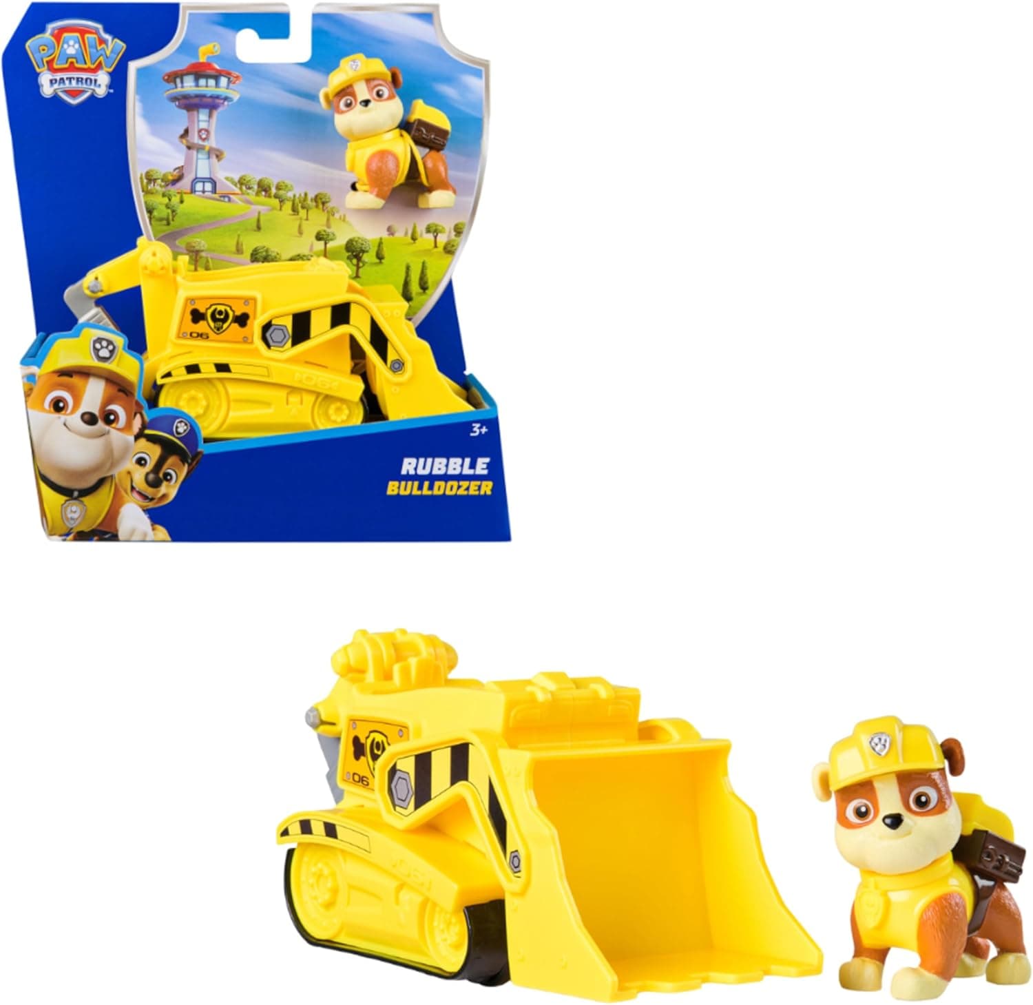 PAW PATROL - Rubble-Figur mit Bulldozer-Baufahrzeug, stabiles Basis-Fahrzeug, authentisches Spielzeug zur Serie für Kinder ab 3 Jahren – Bild 1