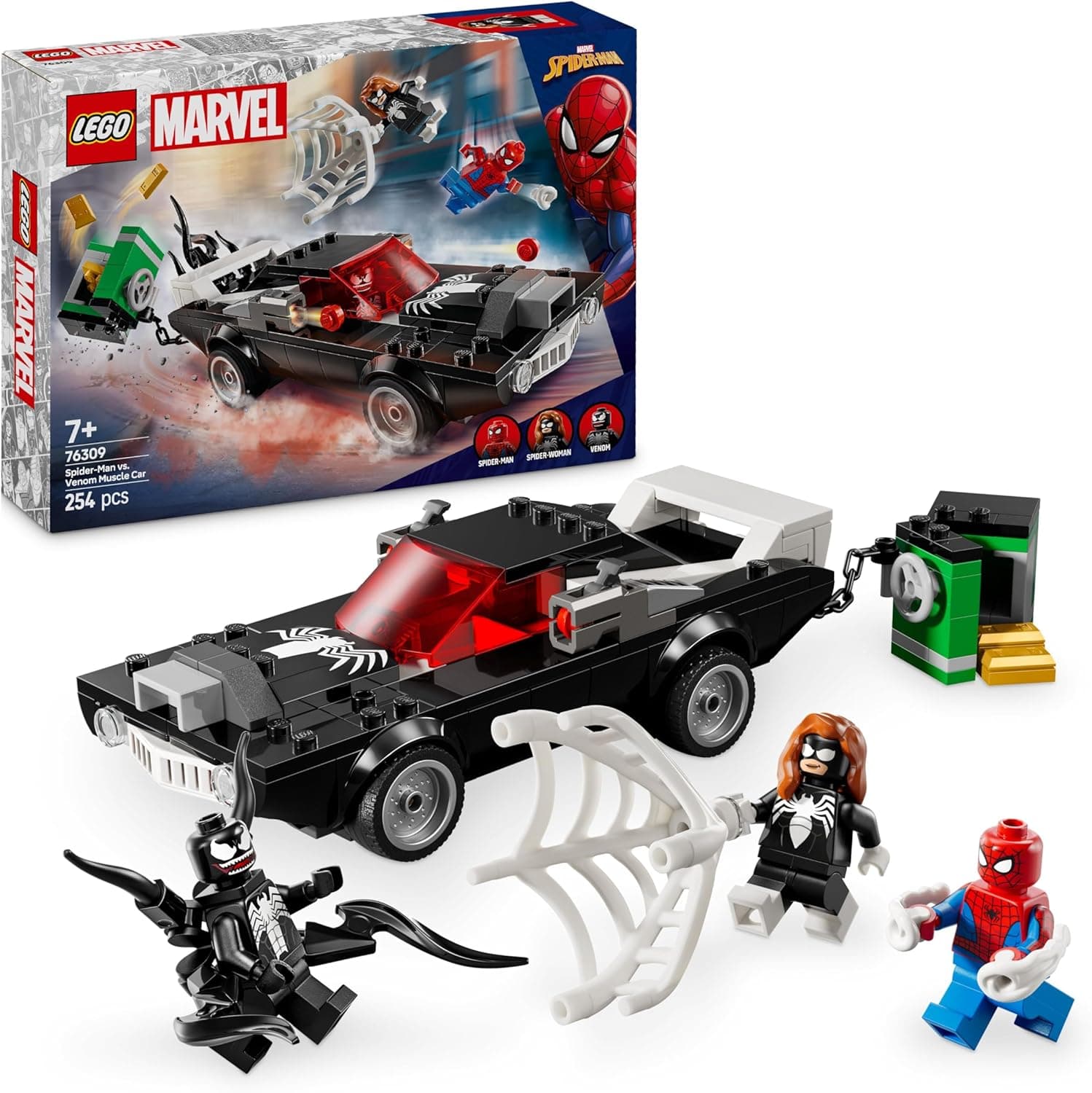 LEGO | Marvel Spider-Man Mech vs. Venom Muscle Car - Auto Spielzeug mit 3 Superhelden Minifiguren - Modellauto mit Shootern – Bild 1