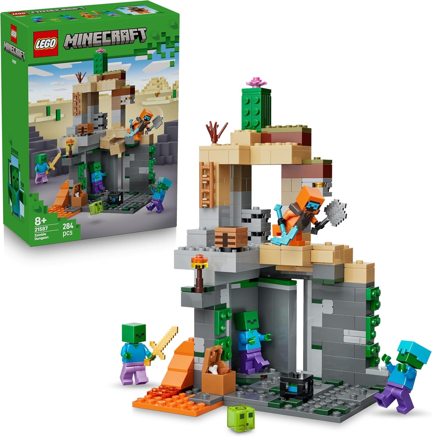 LEGO Minecraft Zombieverlies - Bauspielzeug für Rollenspiele - Minecraft-Spielset für Jungen und Mädchen ab 8 Jahren mit 3 Zombies, einem Krieger und Videospielzubehör – Bild 1
