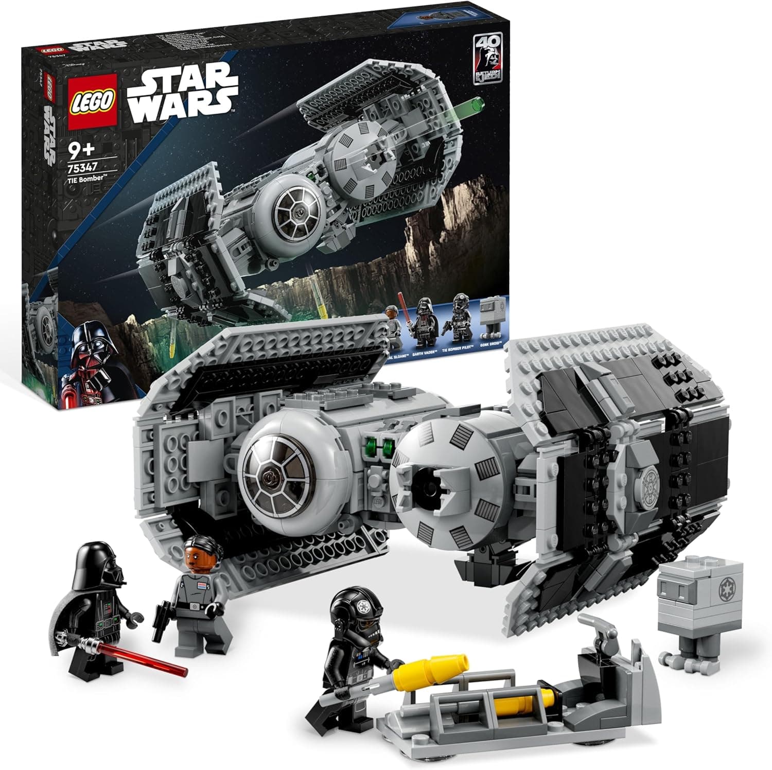 LEGO Star Wars TIE Bombe Spielzeug mit Darth Vader Minifigur mit Lichtschwert und Gonk-Droide, Starfighter Modell – Bild 1