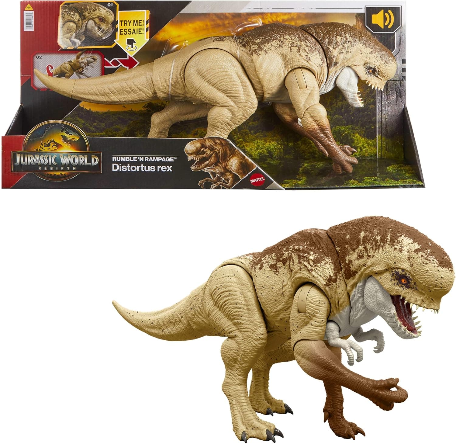 Mattel Jurassic World: Die Wiedergeburt Bösewicht Dino Doppelattacke Dinosaurier-Actionfigur, 56 cm, mit 2 Angriffsaktionen, originalgetreu, digitales Spiel – Bild 1