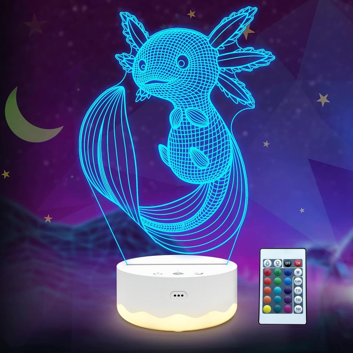Lightzz Axolotl Nachtlicht, 3D -Illusionslampe mit Fernbedienung + Touch 16 Farbblitzwechsel + Timer Schreibtischlampen Kinder Zimmer Dekor Beste Festivalgeburtstagsgeschenke – Bild 1
