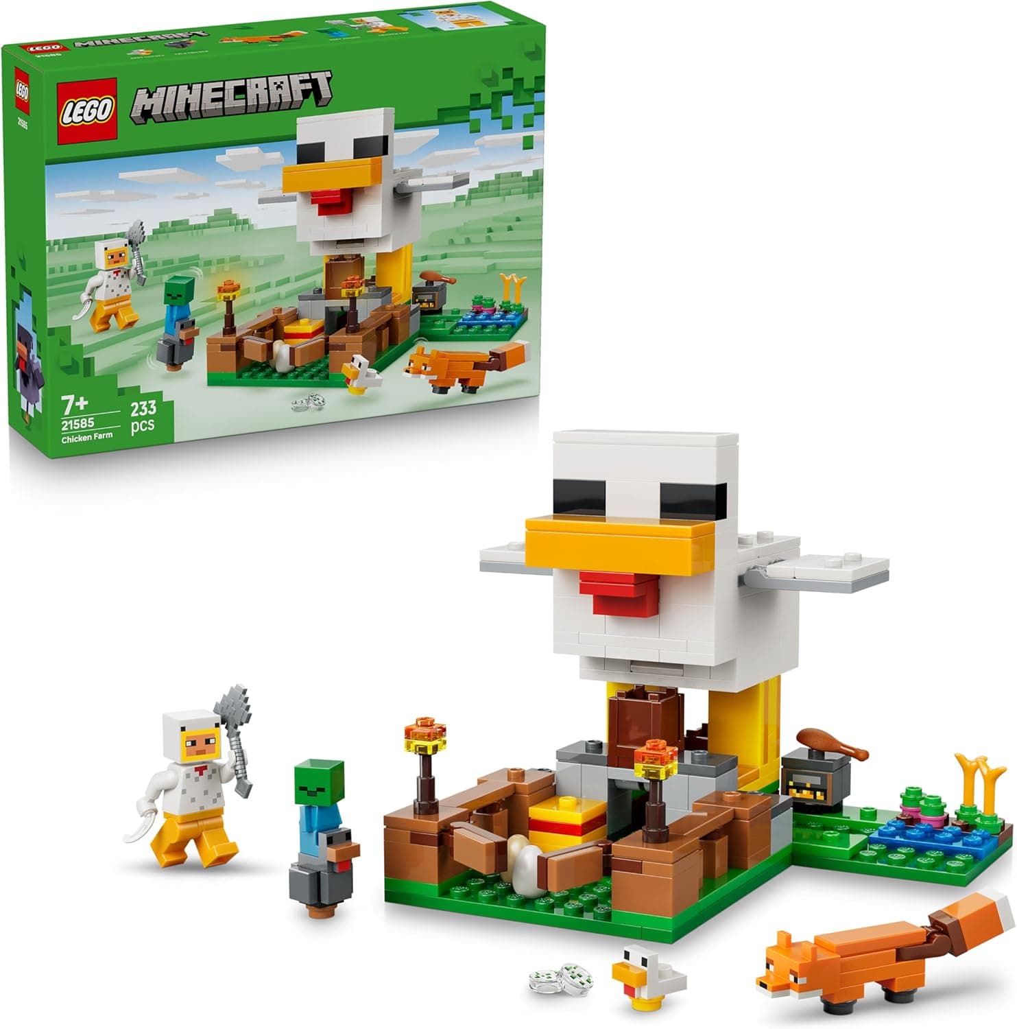 LEGO Minecraft Hühnerfarm - Spielzeug zum Bauen mit Hühner Fan Minifigur, Baby Zombie und Fuchs Figuren - Set mit Minecraft Figur – Bild 1