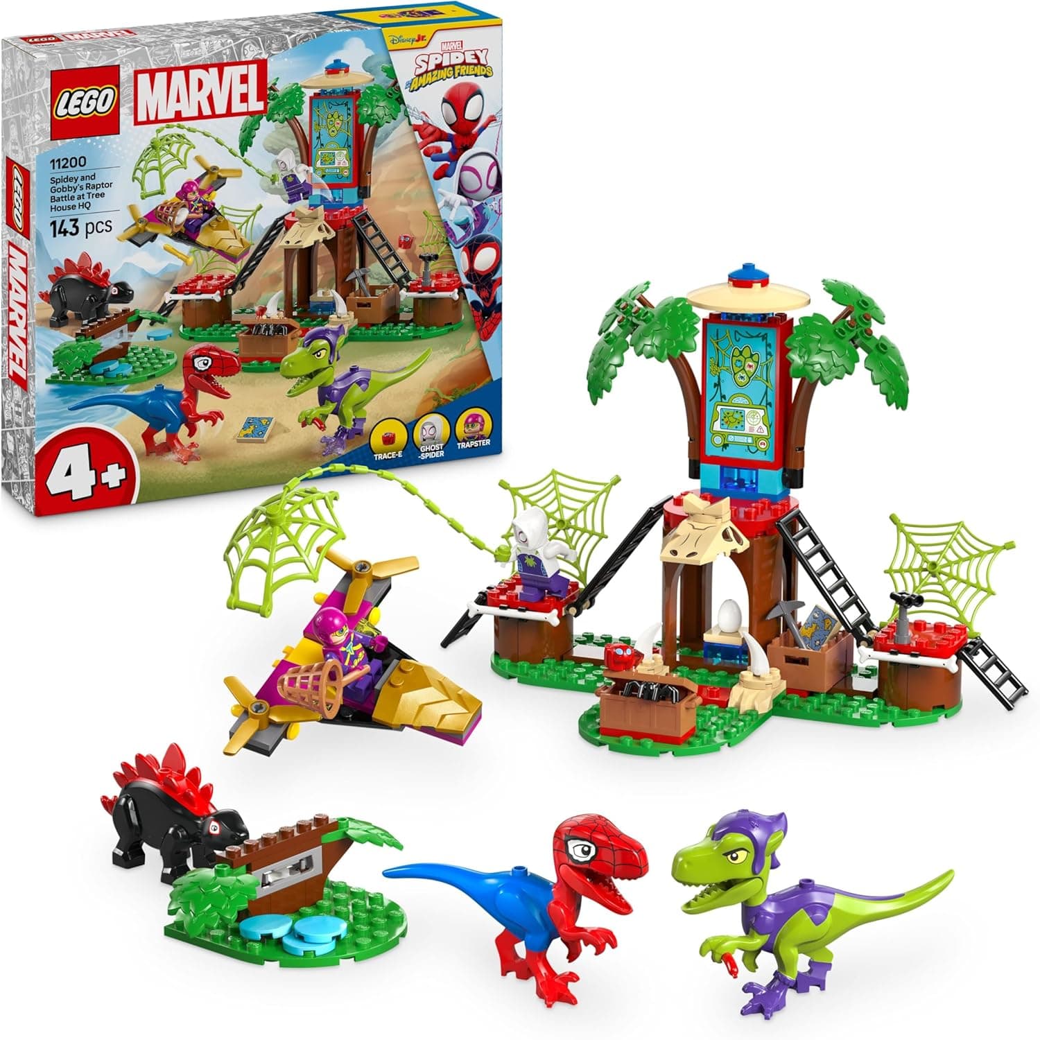 LEGO Marvel Showdown am Baumhaus: Spidey-Rex vs. Gobby-Raptor, BAU- und Spielset mit Dinos, Geschenk mit Spielzeugdinos für Jungen und Mädchen ab 4 Jahren, Spidey und Seine Super-Freunde – Bild 1