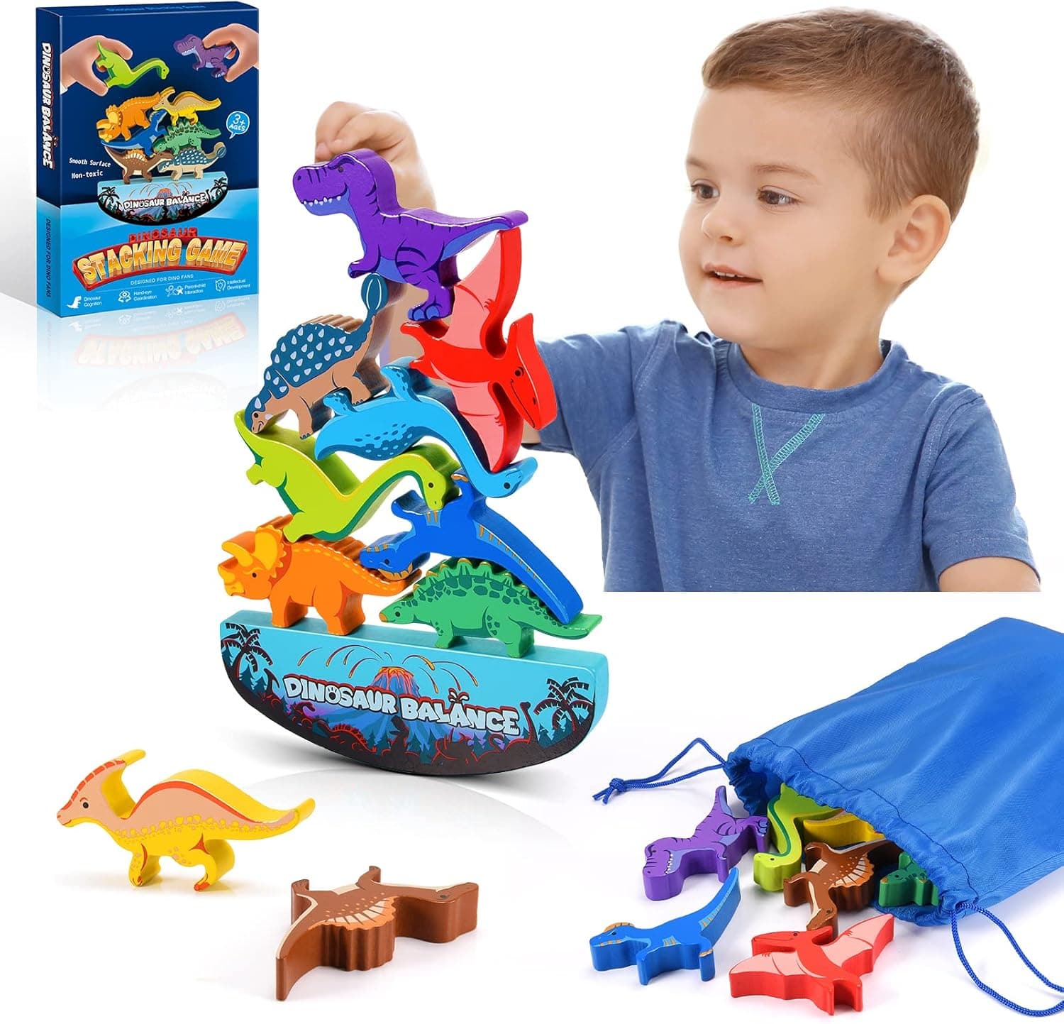 Dinosaurier-Stapelspielzeug aus Holz, Montessori Spielzeug – Bild 1