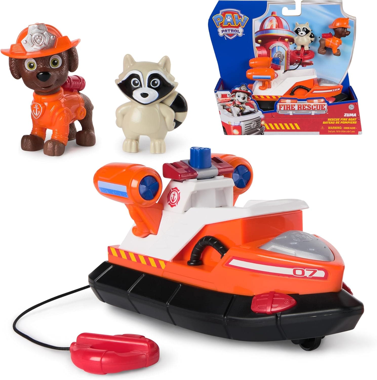 PAW PATROL Fire Rescue - Zumas Rettungsboot mit Zuma Hundefigur und Waschbärenfigur, Spielzeug für Kinder ab 3 Jahren – Bild 1