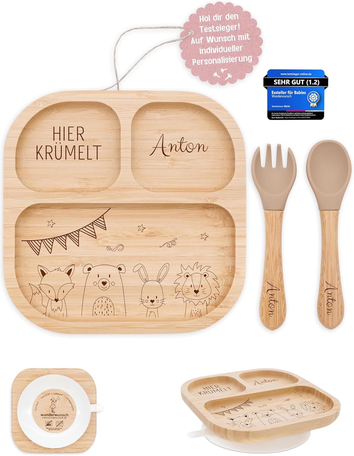 wunderwunsch - Personalisierter Baby Teller mit Saugnapf - Praktisches Kleinkind Zubehör mit Namen - Kinder Teller Rutschfest - Personalisierte Geschenke – Bild 1