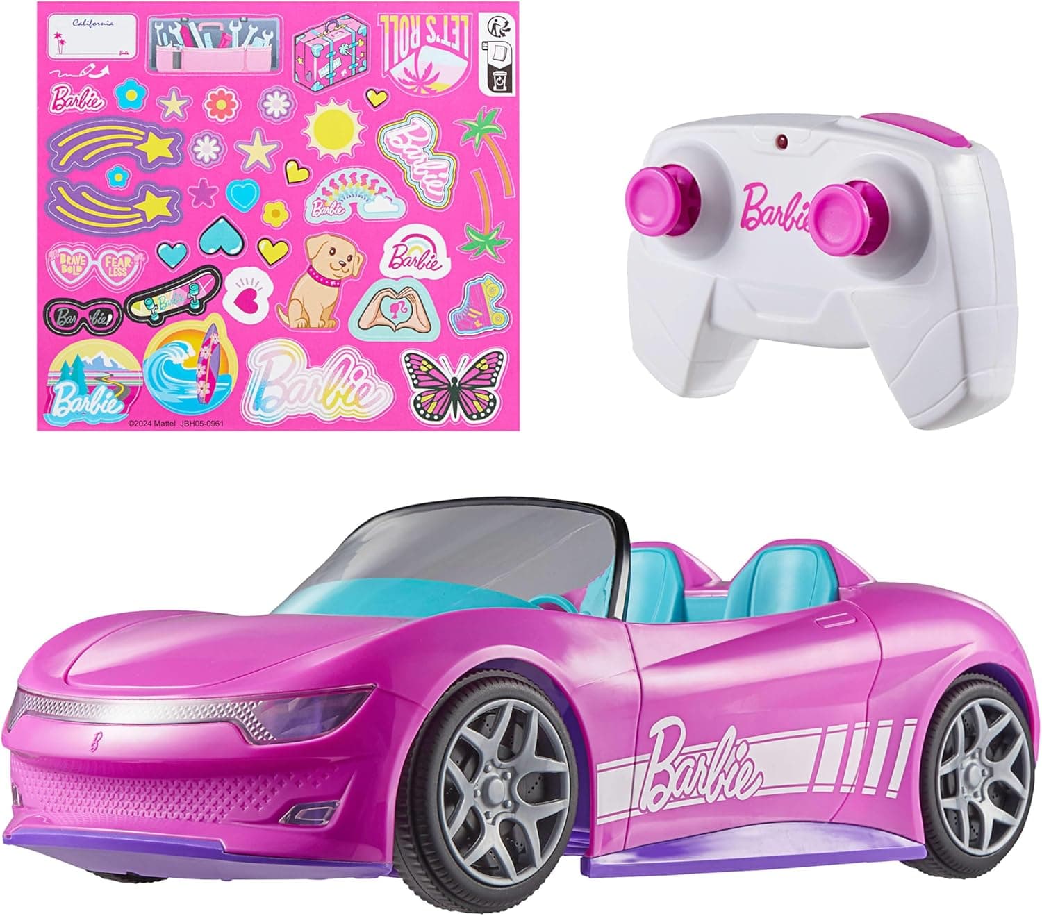 Hot Wheels Barbie Spielzeugauto, ferngesteuertes pinkfarbenes Cabrio, Platz für 2 Barbie-Puppen und Kofferraum lässt sich zum Aufbewahren von Zubehör öffnen – Bild 1