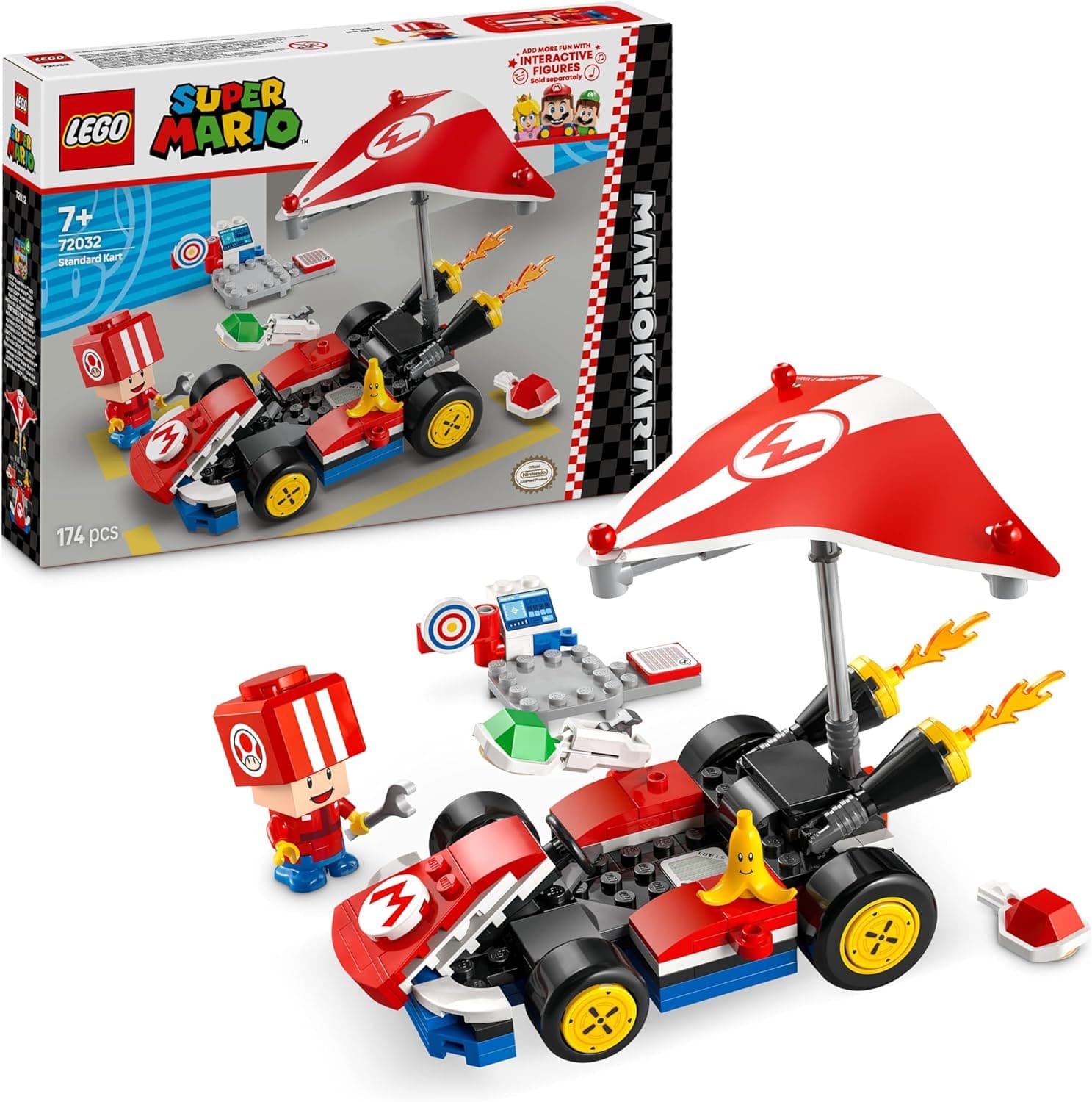 LEGO Super Mario: Mario Kart – Standard-Kart, Nintendo Sammlerstück, Geschenk für Kinder, lässt Jungen, Mädchen und Gamer ab 7 Jahren selbstständig Spielen, Abenteuer Spielzeug mit Toad Figur – Bild 1