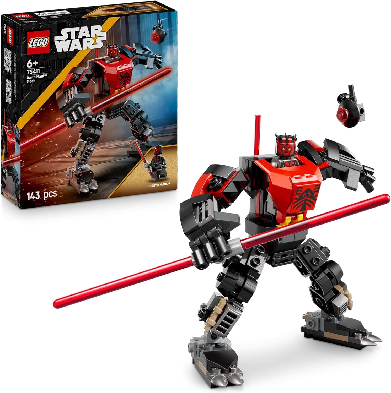 LEGO Star Wars Darth Maul Mech Bauspielzeug - Spiel- und Ausstellungsfigur mit doppelklingigem roten Lichtschwert und Mini-Figur - Geschenk für Jungen ab 6 Jahren und Fans von The Clone Wars – Bild 1