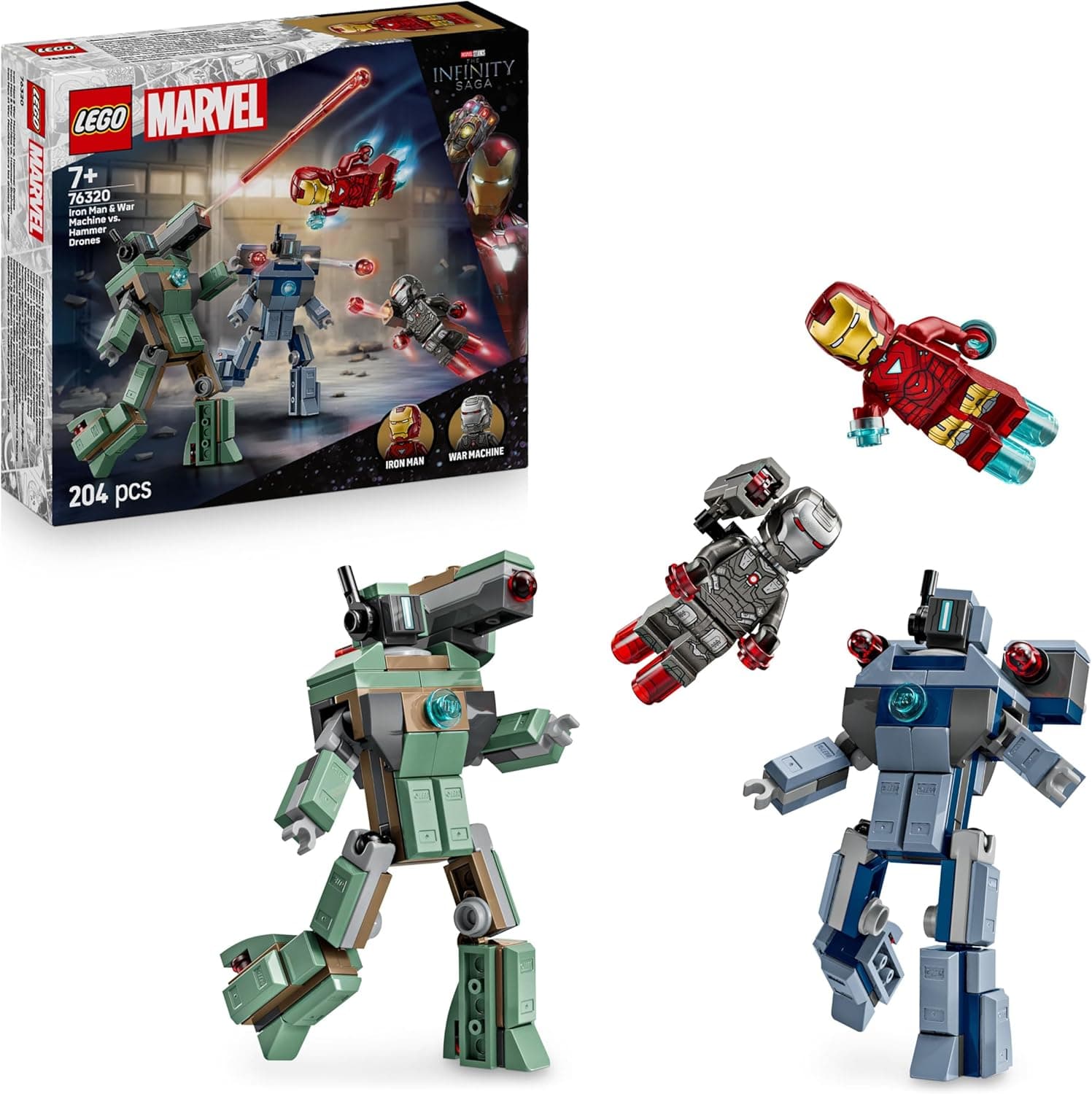 LEGO ǀ Marvel Iron Man & War Machine vs. Hammer Drones - Building Toy with 2 Minifigures & 2 Action Figures with Stud Shooters – Bild 1