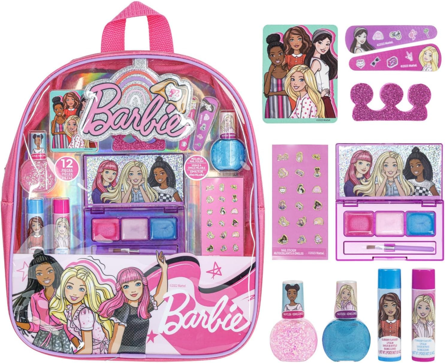 Barbie Make-up gefüllt Rucksack Set, einschließlich Lippenbalsam, Nagellack, Nagelfile, Haarbögen anderes Zubehör, Alter 3+ – Bild 1