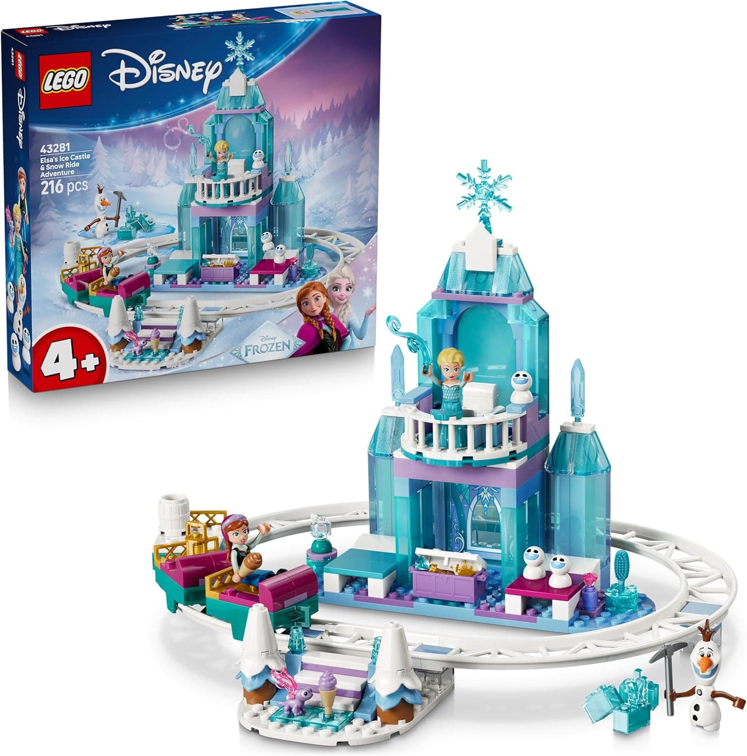 LEGO ǀ Disney Frozen Elsas Schlittenfahrt um den Eispalast - Spielzeug inkl. Anna- und ELSA-Minipuppen, Olaf Figur sowie Eisenbahnschienen und Schneewagen - Geschenk für Mädchen ab 4 Jahren – Bild 1