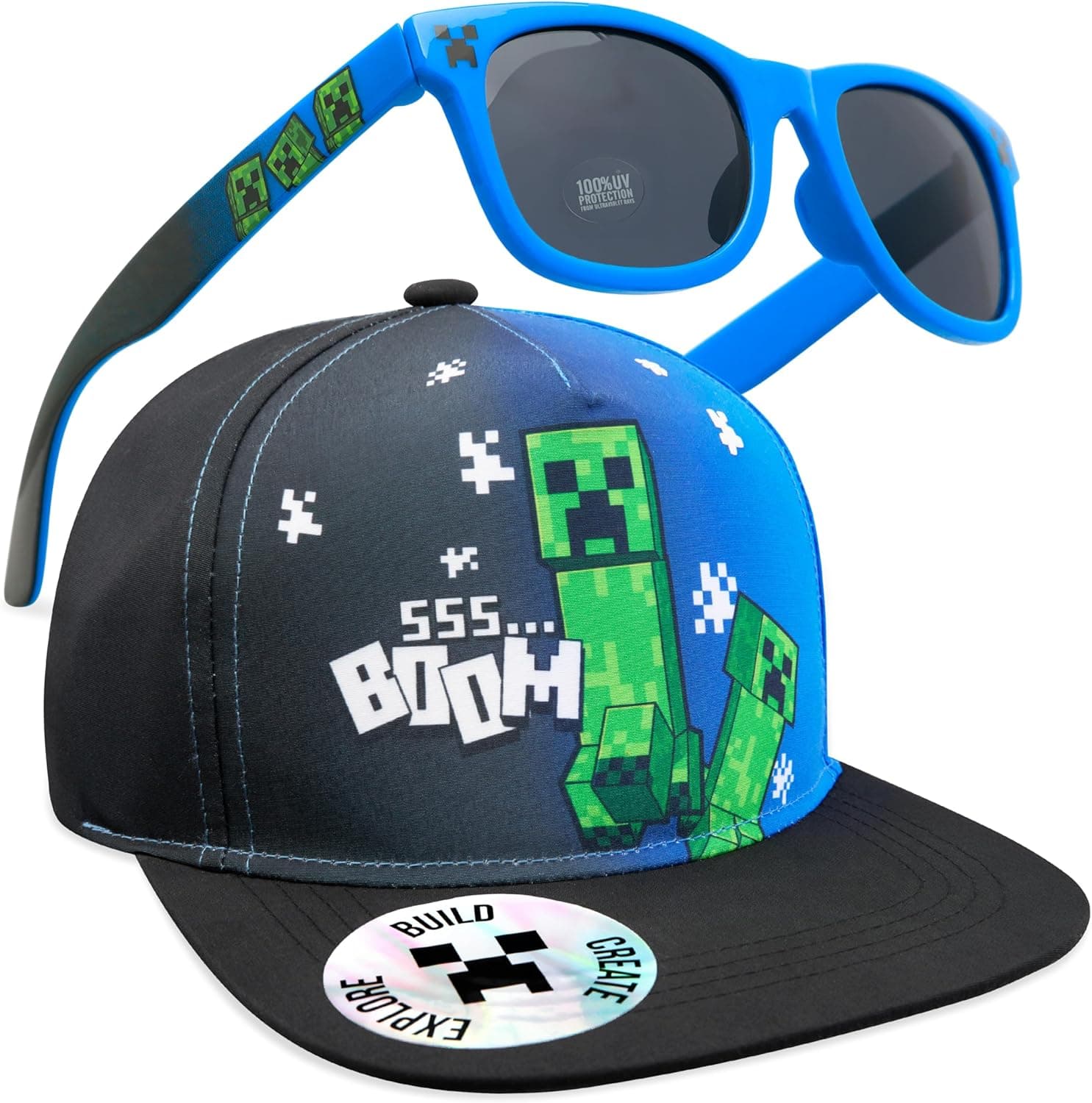 Minecraft Basecap Kinder Jungen Set Snapback Cap Kinder und Sonnenbrille UV Schutz - Creeper – Bild 1