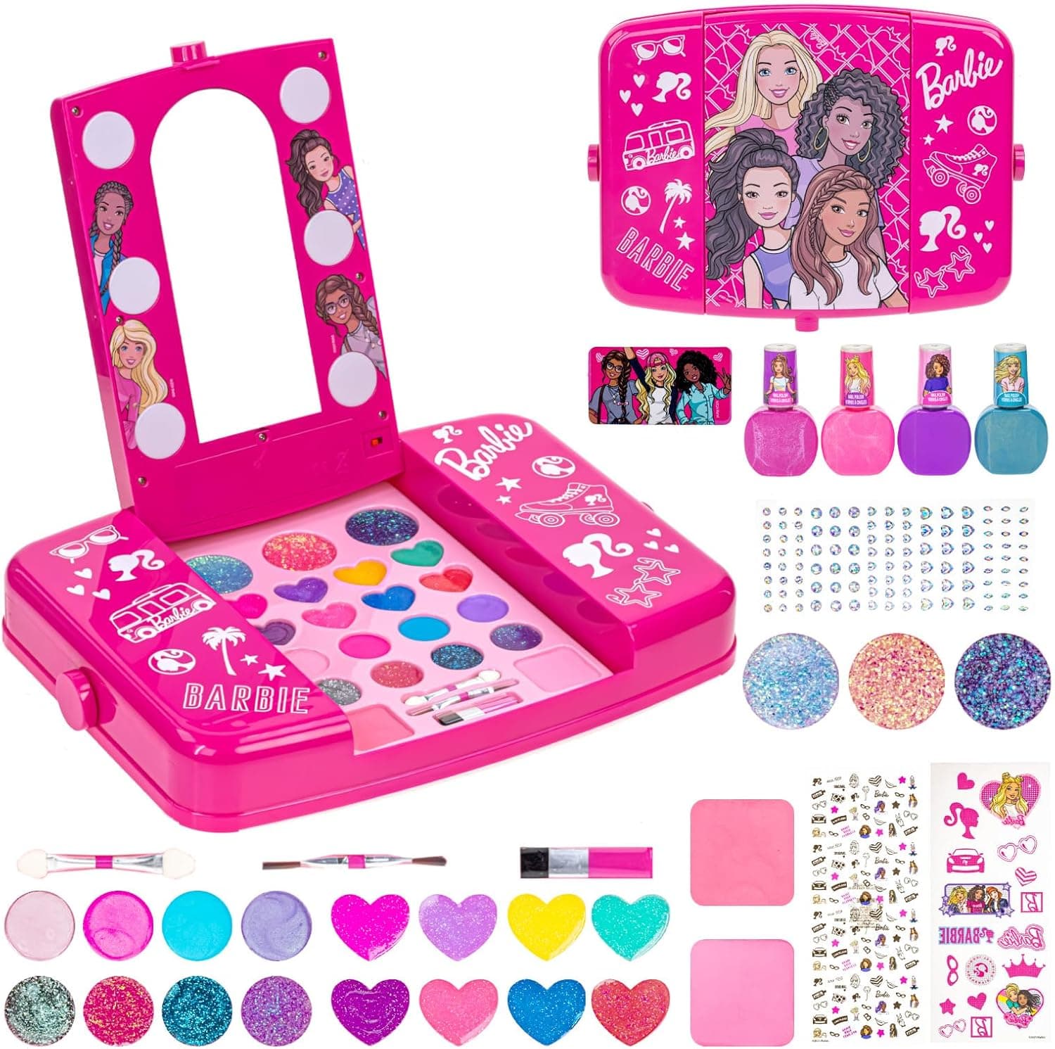 Townley Girl Barbie Beauty Vanity Set mit beleuchtetem Spiegel | Enthält Lipgloss, Lidschatten, Pinsel, Nagellack, Zubehör und mehr! Ab 6 Jahren – Bild 1