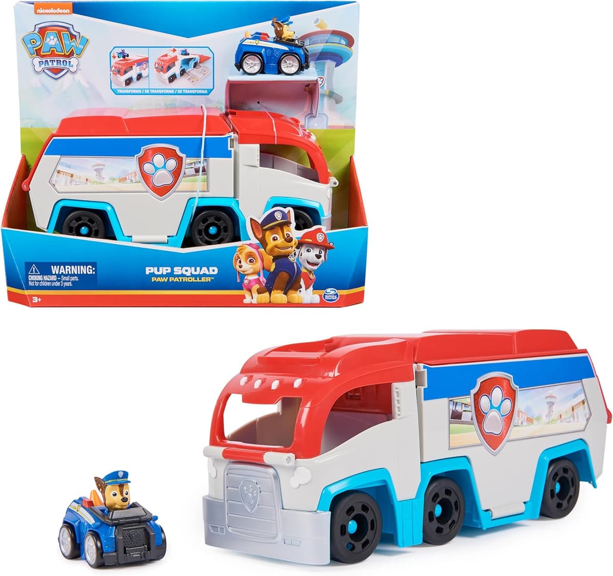 PAW PATROL - Mini-Patroller Pup Squad Teamfahrzeug mit Chase, Transformer Spielzeug mit Startrampe, für Kinder ab 3 Jahren, 25cm – Bild 1