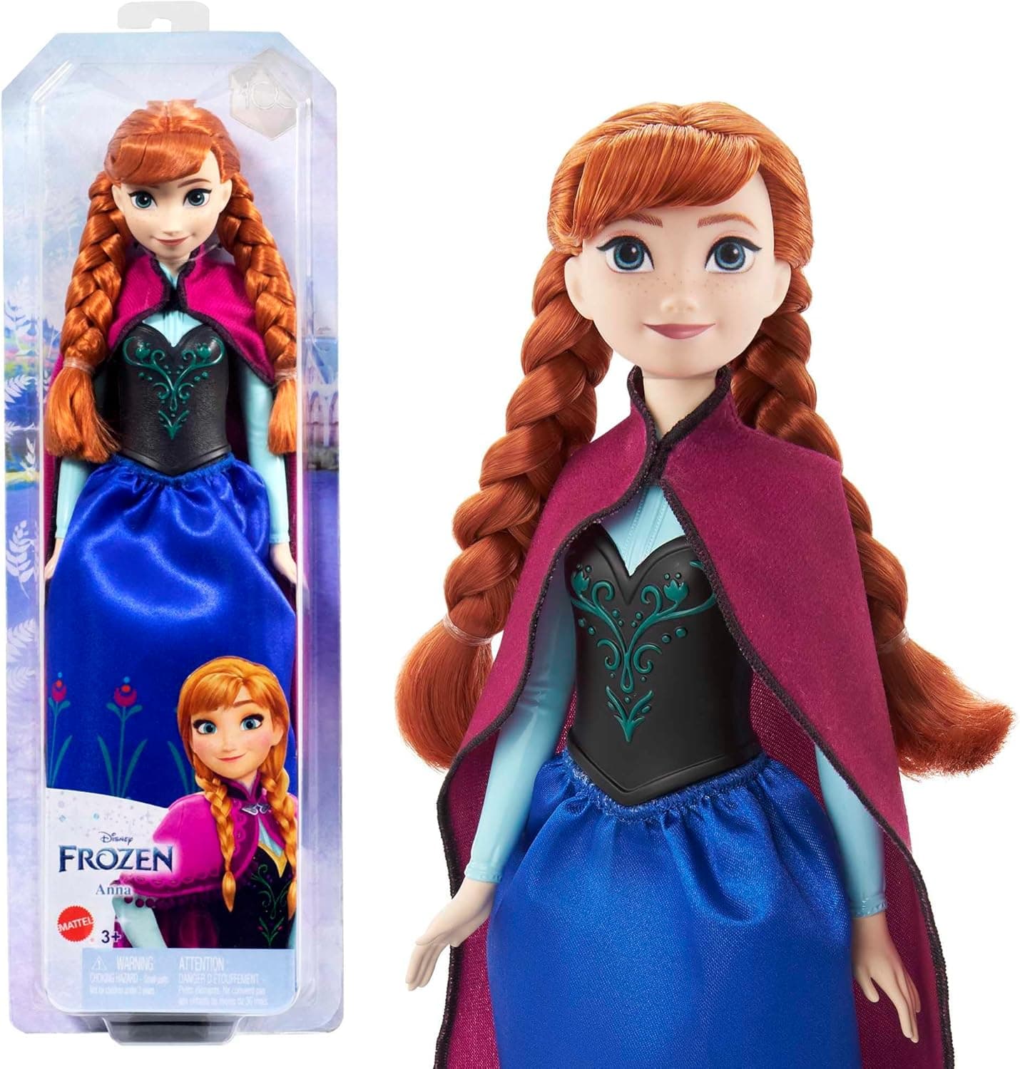 Mattel Disney Prinzessin Anna Puppe, Die Eiskönigin Puppe, kämmbare Haare, beweglich, im Reiseoutfit, abnehmbarer Umhang, Disney Geschenke, Spielzeug ab 3 Jahre – Bild 1