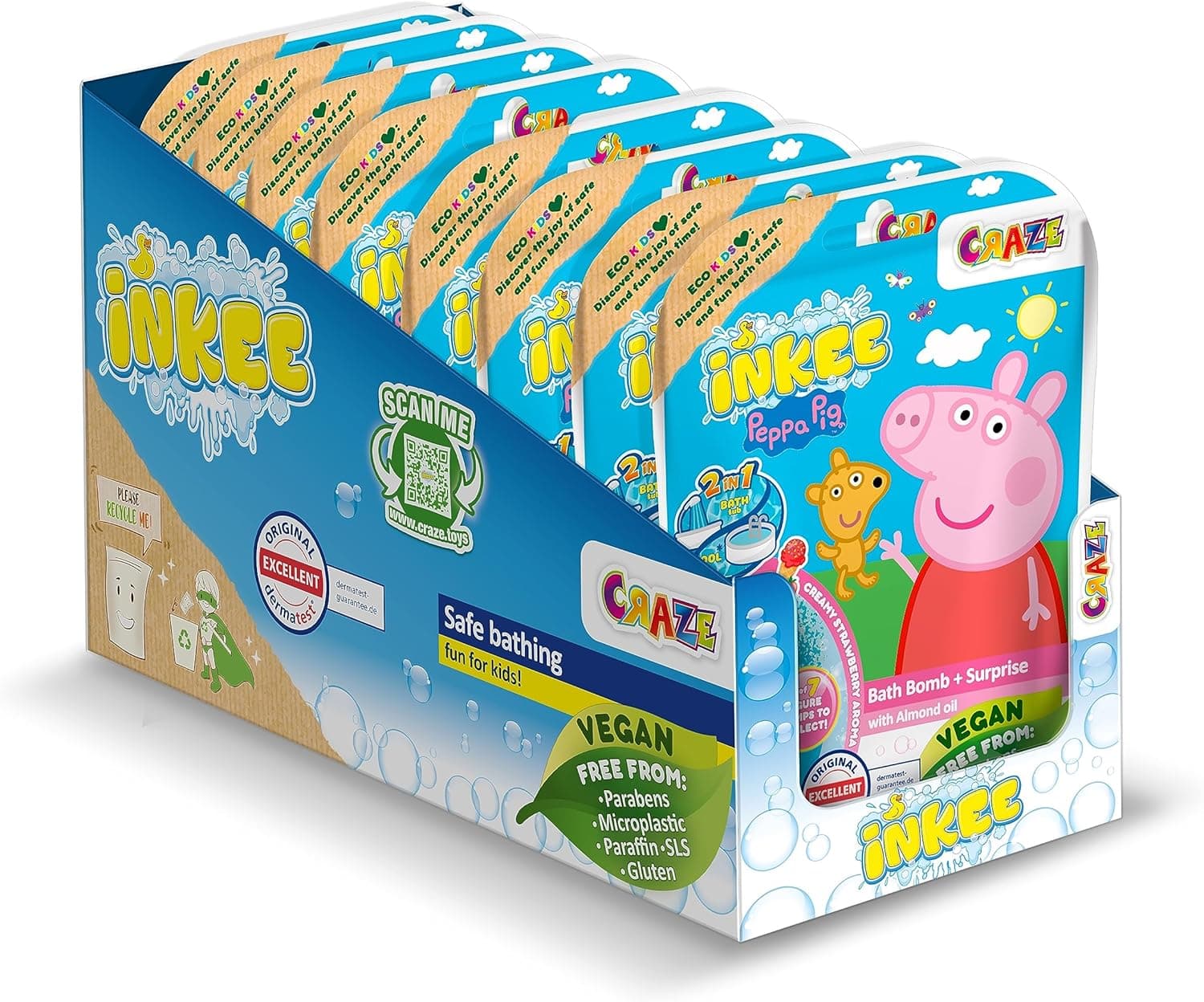 INKEE SURPRISE - 8er Set Peppa Pig Badekugeln Kinder mit Überraschung, Peppa Wutz Spielzeug für die Badewanne, mit Erdbeer-Duft & Schaumstoff-Effekt – Bild 1