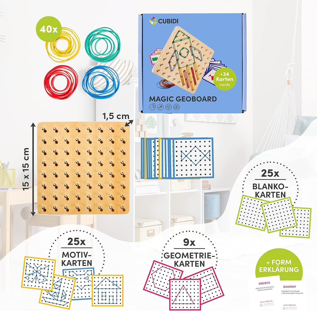 CUBIDI® Kreatives Montessori Spielzeug Geobrett Für Unzählige Spannende Figuren – Bild 3